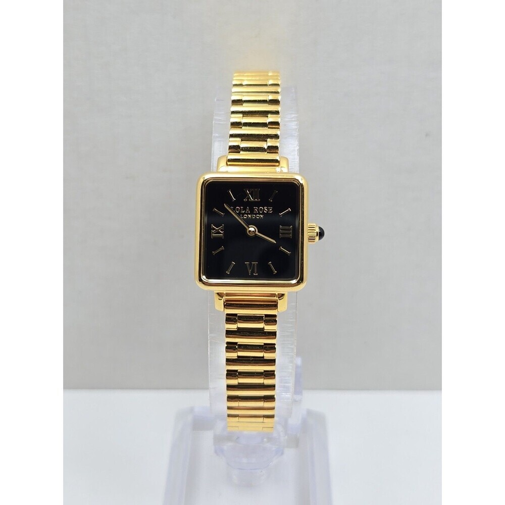 Lola Rose Cube Black Onyx Gold Tone Square Womens Dress Quartz Watch New Battery